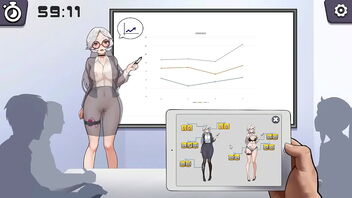 A woman with silver hair uses a vibrator during a lecture in this fresh hentai game.