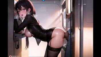 Public train adventure with wet and shaved pussy and bum fucking in anime fashion