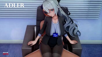 Anime porn video with MMD animation in an office setting.