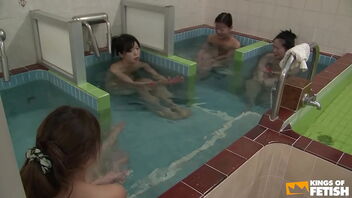 Smallish Chinese girls have a shower and are harassed by a pervert