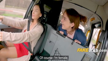 Steamy lesbian action in a car with a ultra-kinky schoolgirl