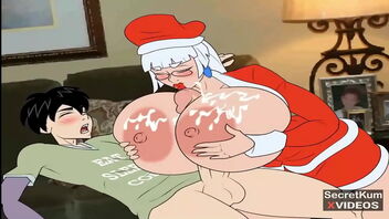 A Santa-themed adult film with a MILF cosplaying as Mrs. Claus with big melon and anal sex.